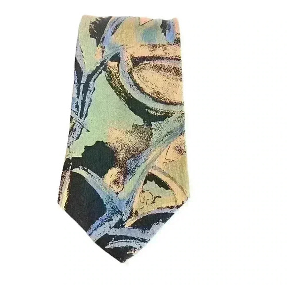 Hardy Amies Blue Green Abstract 100% Silk Tie Necktie 3.75” Wide - Picture 2 of 5